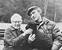 
Paula and Ross Simmons with one of their wool-producing black sheep.
